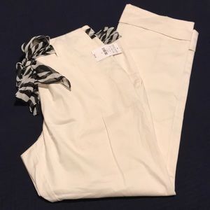 NWT New York & Company cream cuffed pants zebra patterned scarf belt Size 16